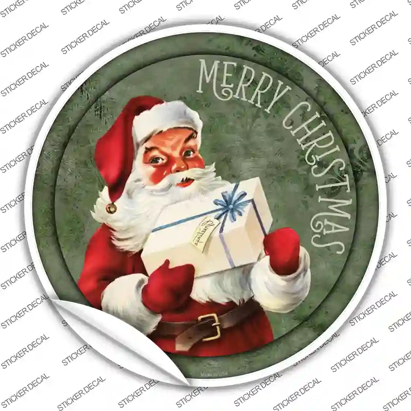 C-1600s-L Merry Christmas with Present Novelty Circle Sticker Decal - Large