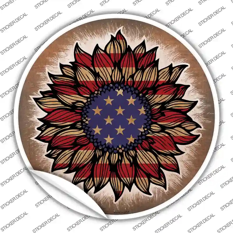 C-1623s-S USA Flag Sunflower Novelty Circle Sticker Decal - Small
