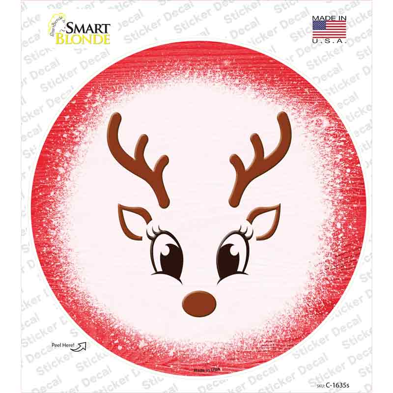 C-1635s-M Red Reindeer Face Novelty Circle Sticker Decal - Medium