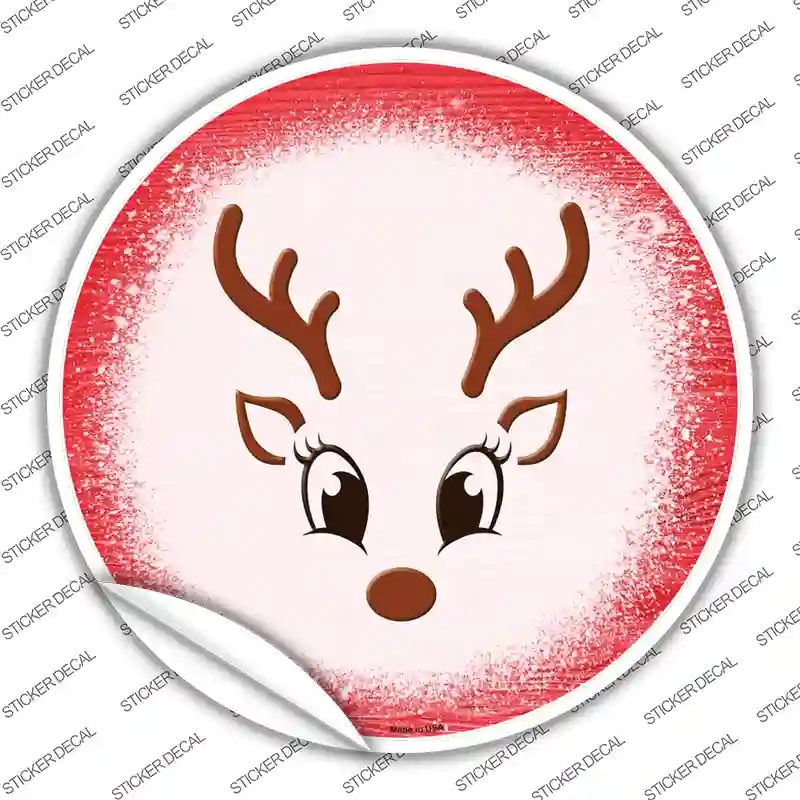 C-1635s-S Red Reindeer Face Novelty Circle Sticker Decal - Small