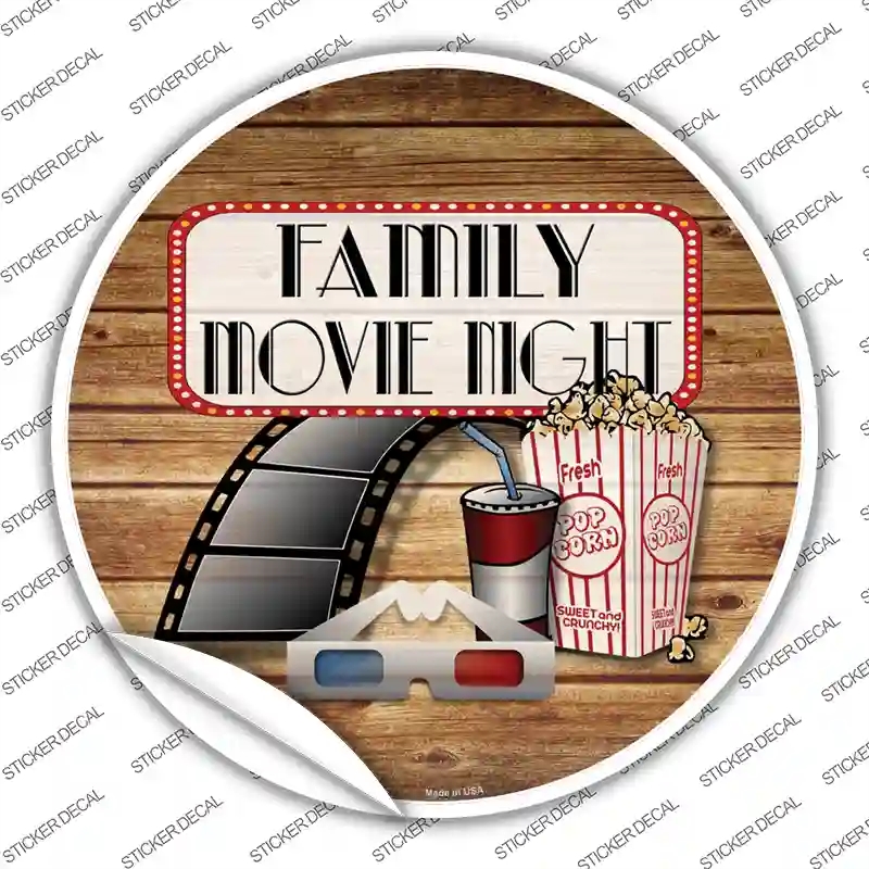 C-1662s-L Family Movie Night Novelty Circle Sticker Decal - Large