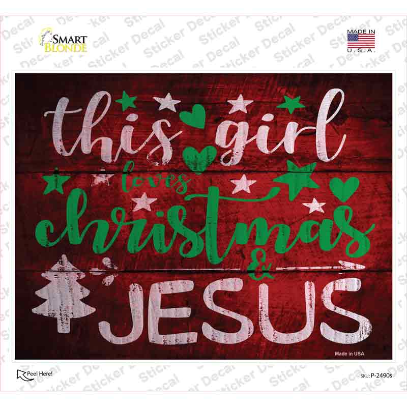 P-2490s-M This Girl Loves Christmas Red Novelty Rectangle Sticker Decal - Medium