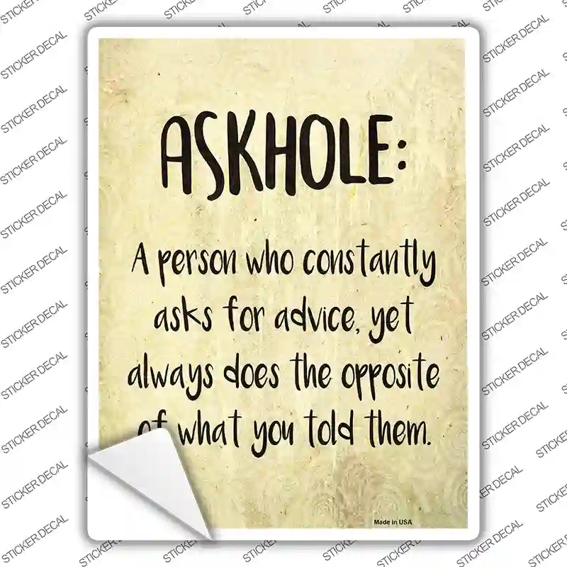 P-2530s-S Askhole Definition Novelty Rectangle Sticker Decal - Small