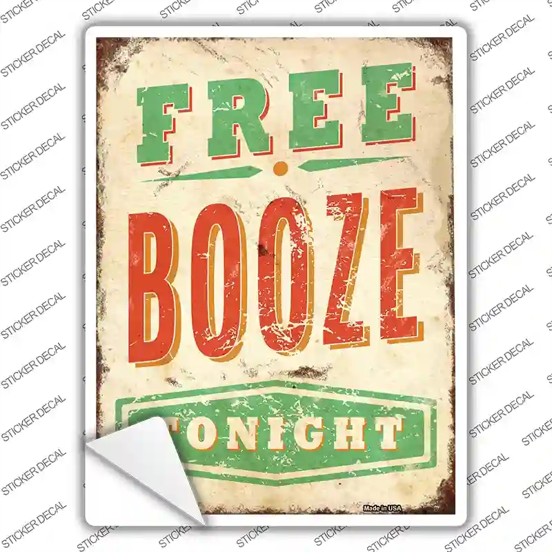P-2602s-L Free Booze Tonight Novelty Rectangle Sticker Decal - Large