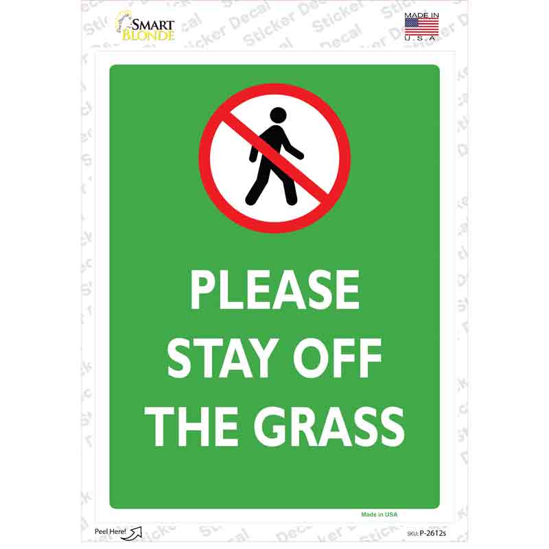 P-2612s-M Please Stay Off Grass Novelty Rectangle Sticker Decal - Medium