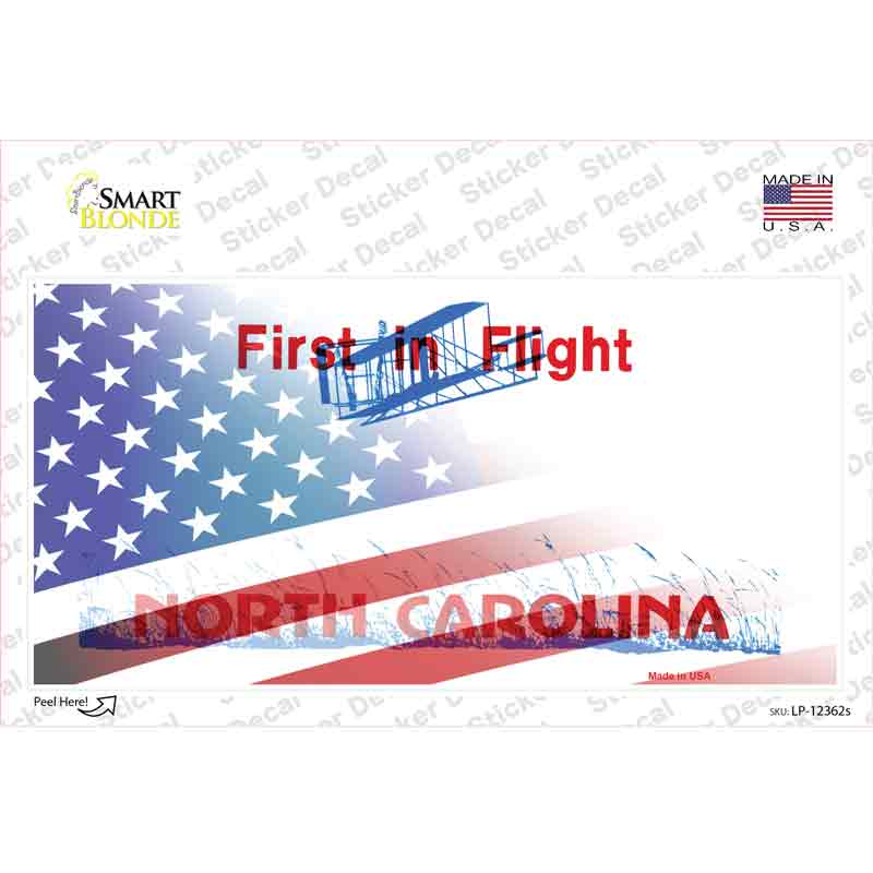 LP-12362s-M North Carolina with American Flag Novelty Sticker Decal - Medium