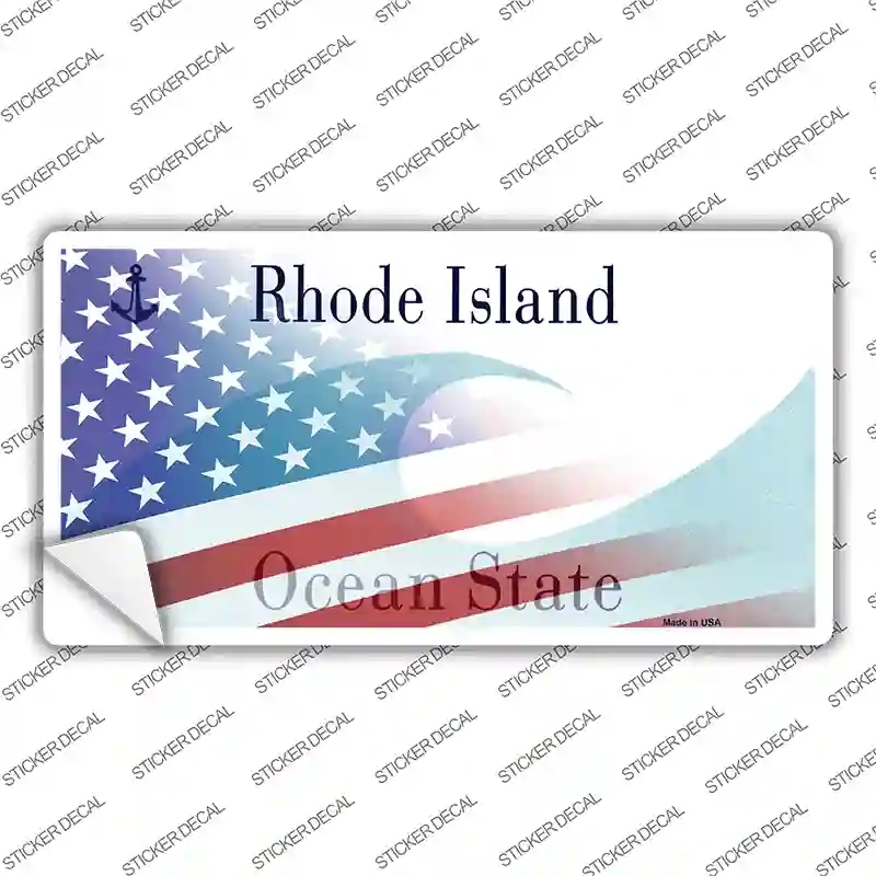 LP-12368s-S Rhode Island with American Flag Novelty Sticker Decal - Small