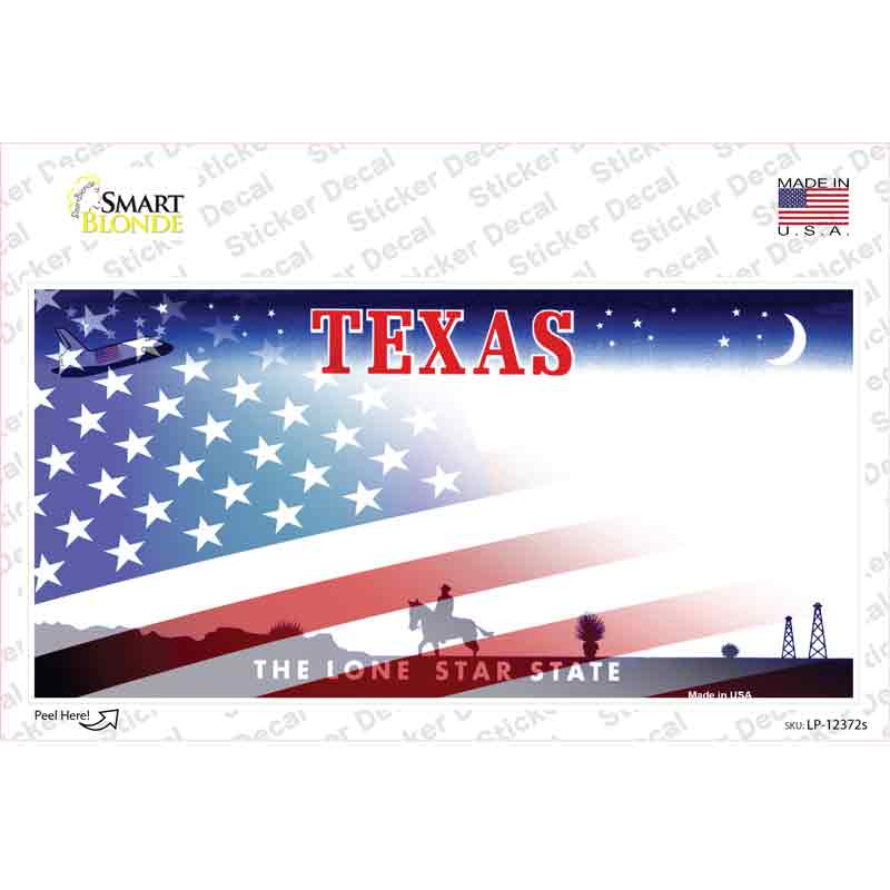 LP-12372s-M Texas with American Flag Novelty Sticker Decal - Medium