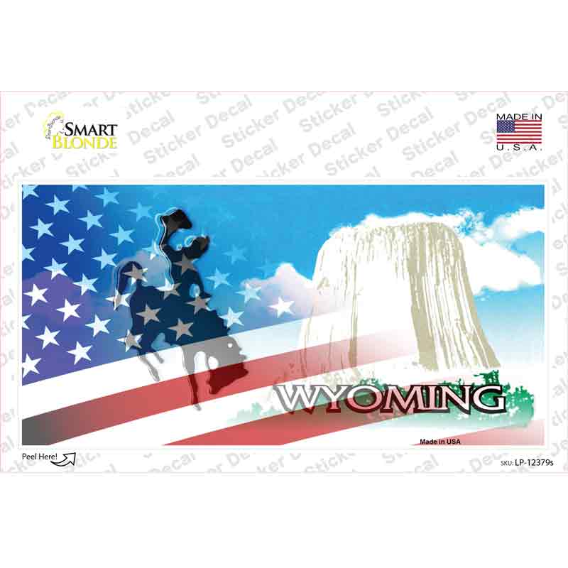 LP-12379s-M Wyoming with American Flag Novelty Sticker Decal - Medium