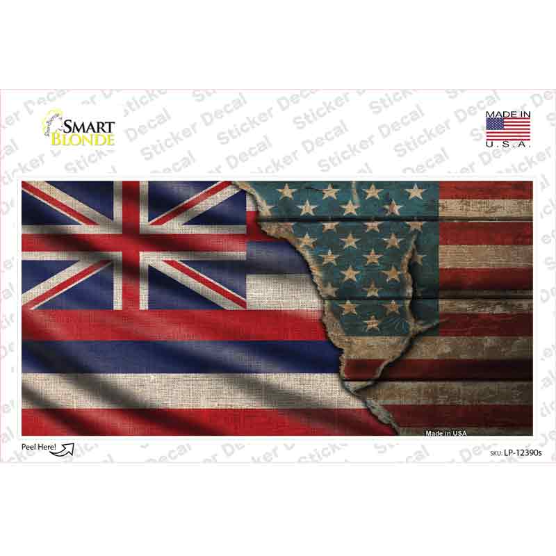 LP-12390s-M Hawaii & American Flag Novelty Sticker Decal - Medium
