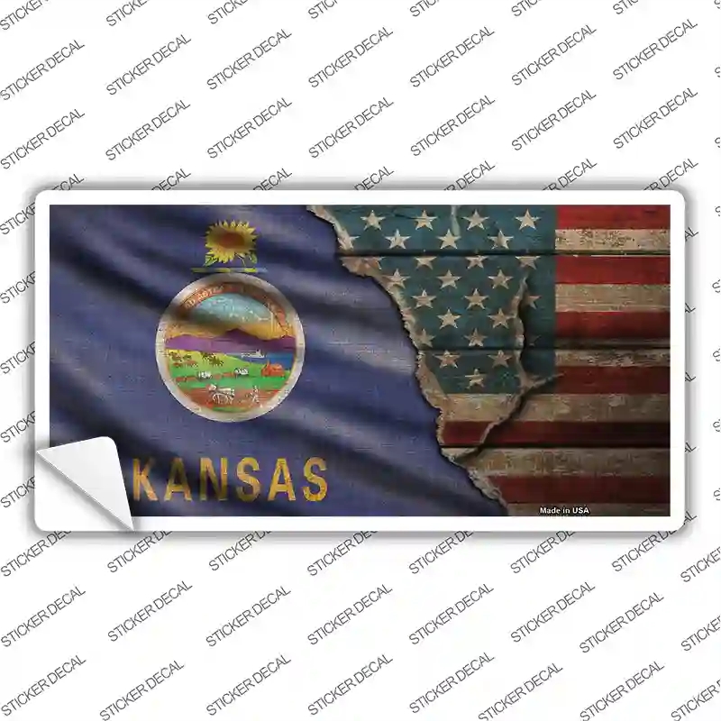 LP-12395s-S Kansas & American Flag Novelty Sticker Decal - Small