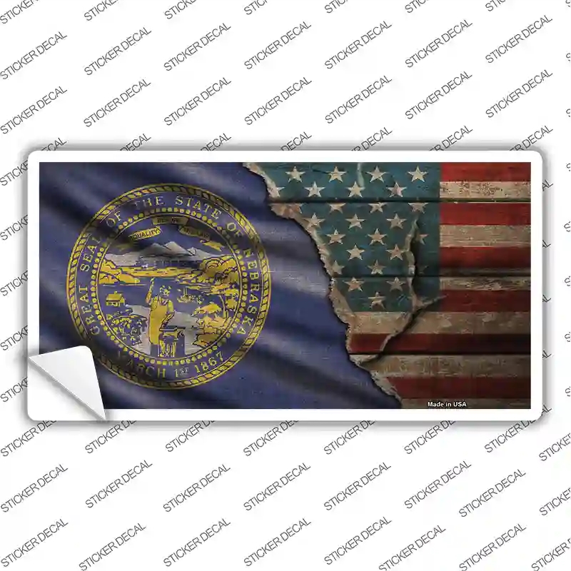 LP-12406s-S Nebraska & American Flag Novelty Sticker Decal - Small