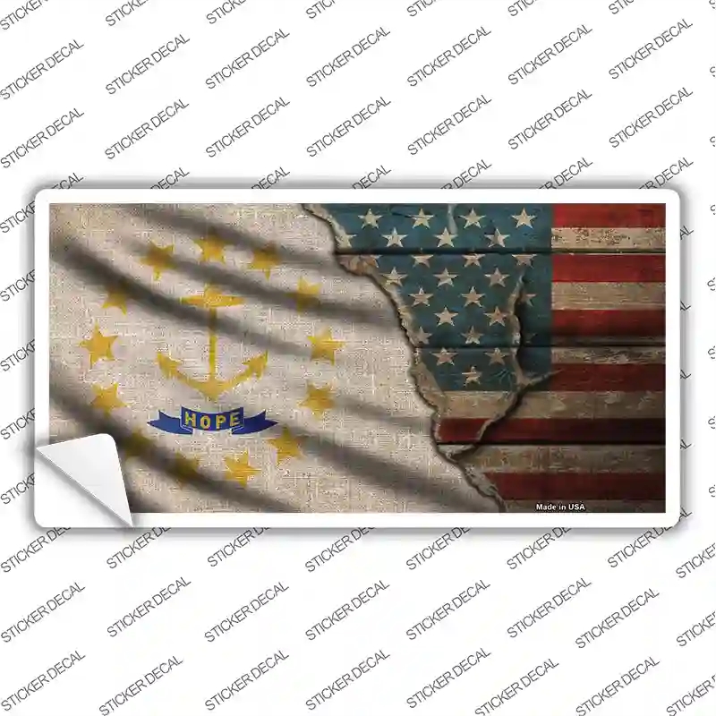 LP-12418s-S Rhode Island & American Flag Novelty Sticker Decal - Small