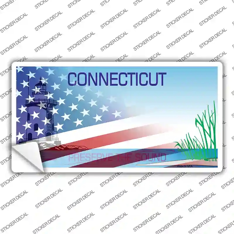LP-12432s-L Connecticut Half American Flag Novelty Sticker Decal - Large