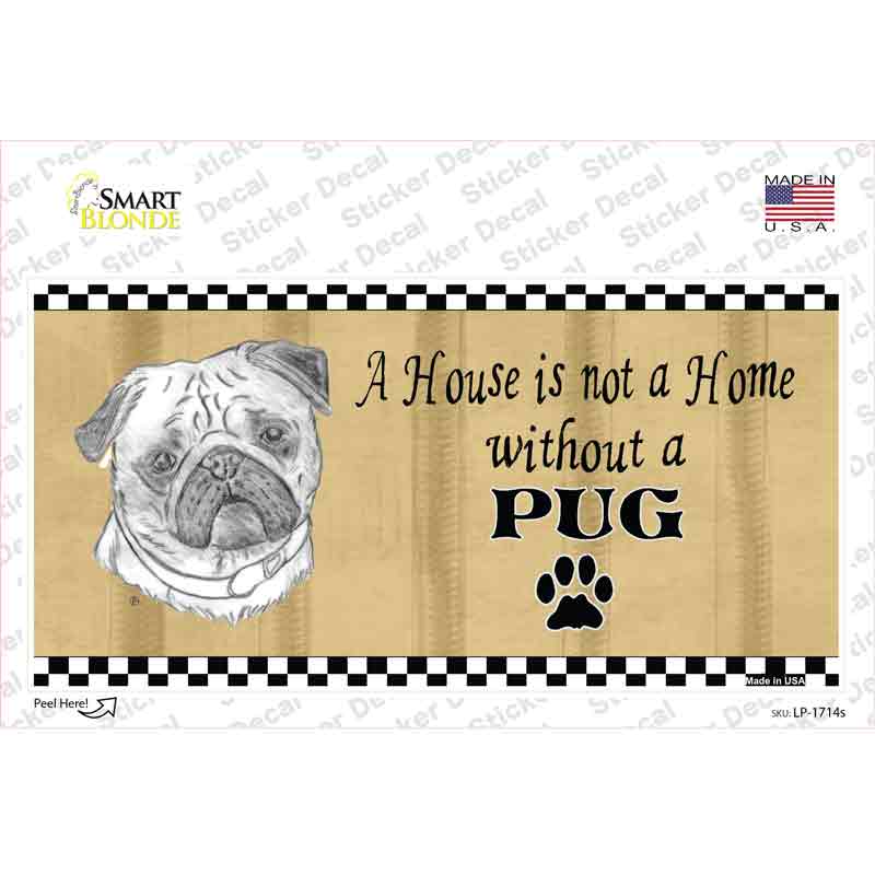 LP-1714s-M Pencil Sketch Pug Novelty Sticker Decal - Medium