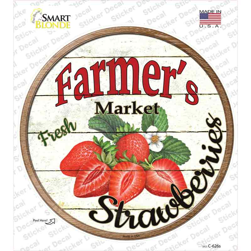 C-626s-M Farmers Market Strawberries Novelty Circle Sticker Decal - Medium