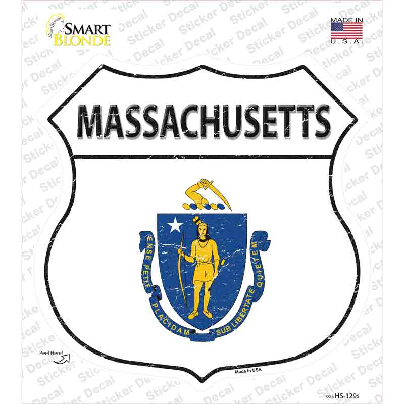 HS-129s-M Massachusetts Flag Novelty Highway Shield Sticker Decal - Medium