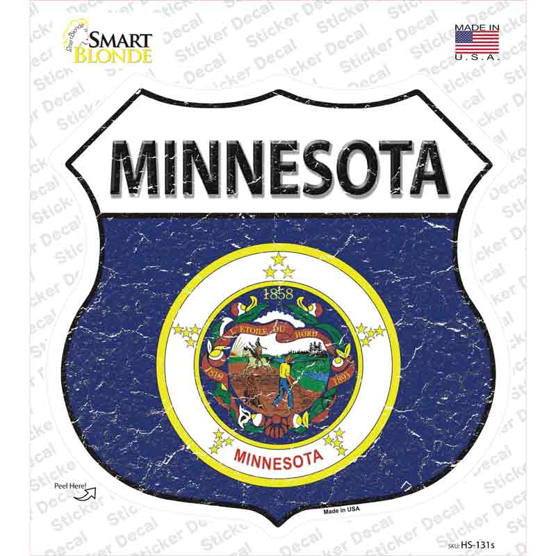 HS-131s-M Minnesota Flag Novelty Highway Shield Sticker Decal - Medium