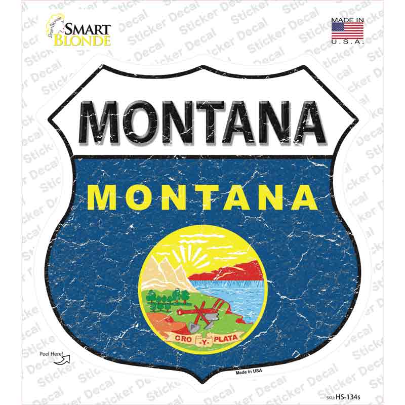 HS-134s-M Montana Flag Novelty Highway Shield Sticker Decal - Medium