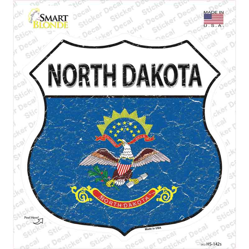 HS-142s-M North Dakota Flag Novelty Highway Shield Sticker Decal - Medium