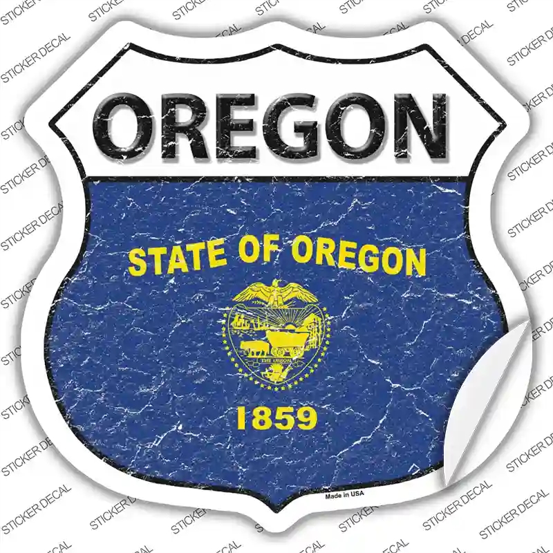 HS-145s-S Oregon Flag Novelty Highway Shield Sticker Decal - Small