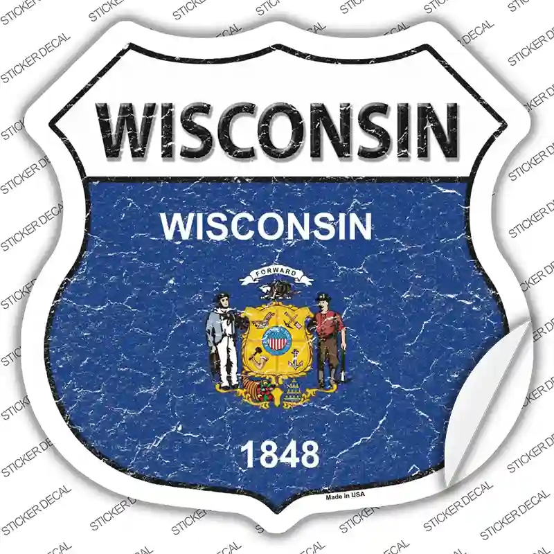 HS-157s-L Wisconsin Flag Novelty Highway Shield Sticker Decal - Large