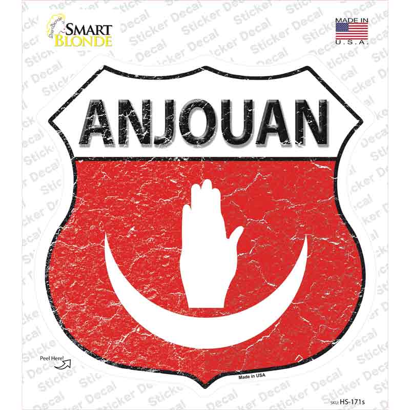 HS-171s-M Anjouan Flag Novelty Highway Shield Sticker Decal - Medium