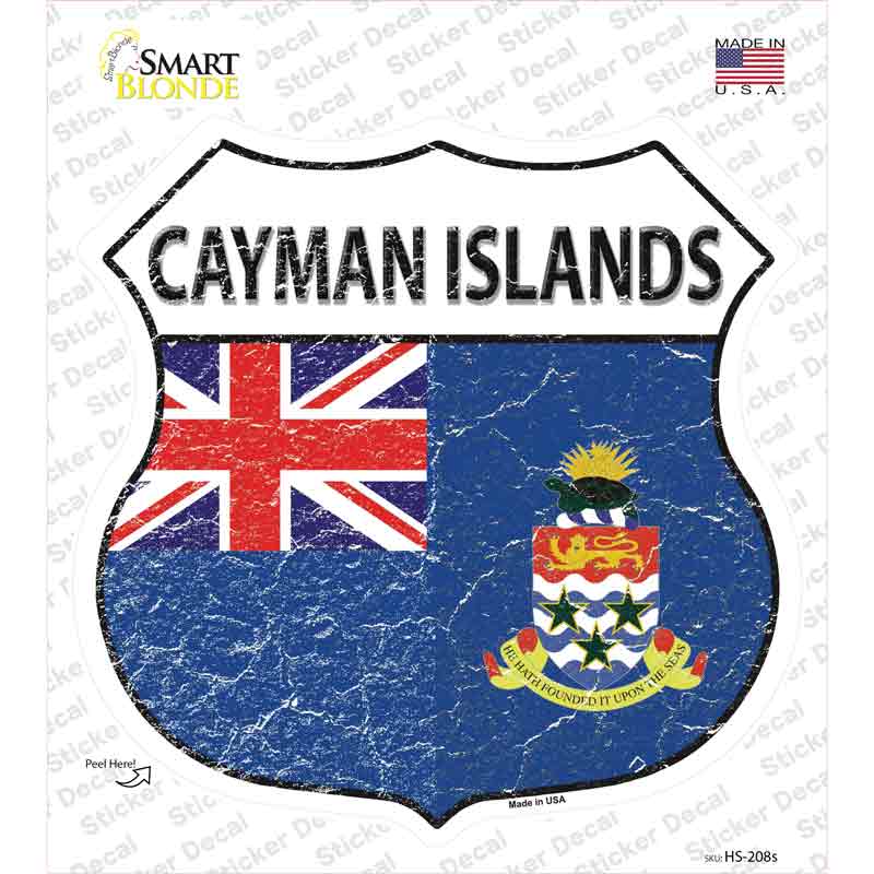 HS-208s-M Cayman Islands Flag Novelty Highway Shield Sticker Decal - Medium