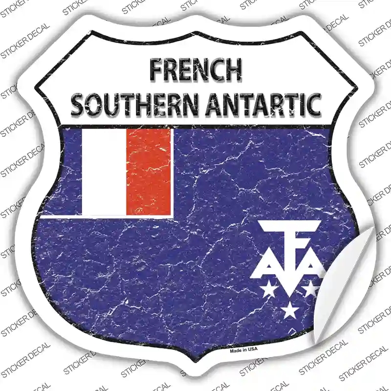 HS-253s-XL French Southern Antarctic Flag Novelty Highway Shield Sticker Decal - Extra Large