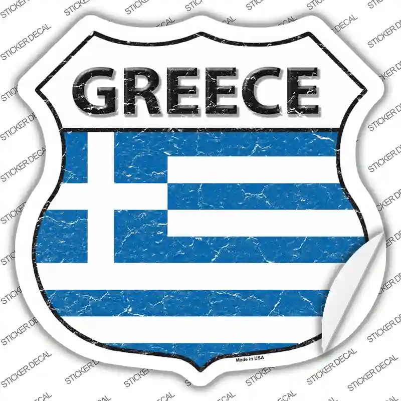 HS-262s-L Greece Flag Novelty Highway Shield Sticker Decal - Large