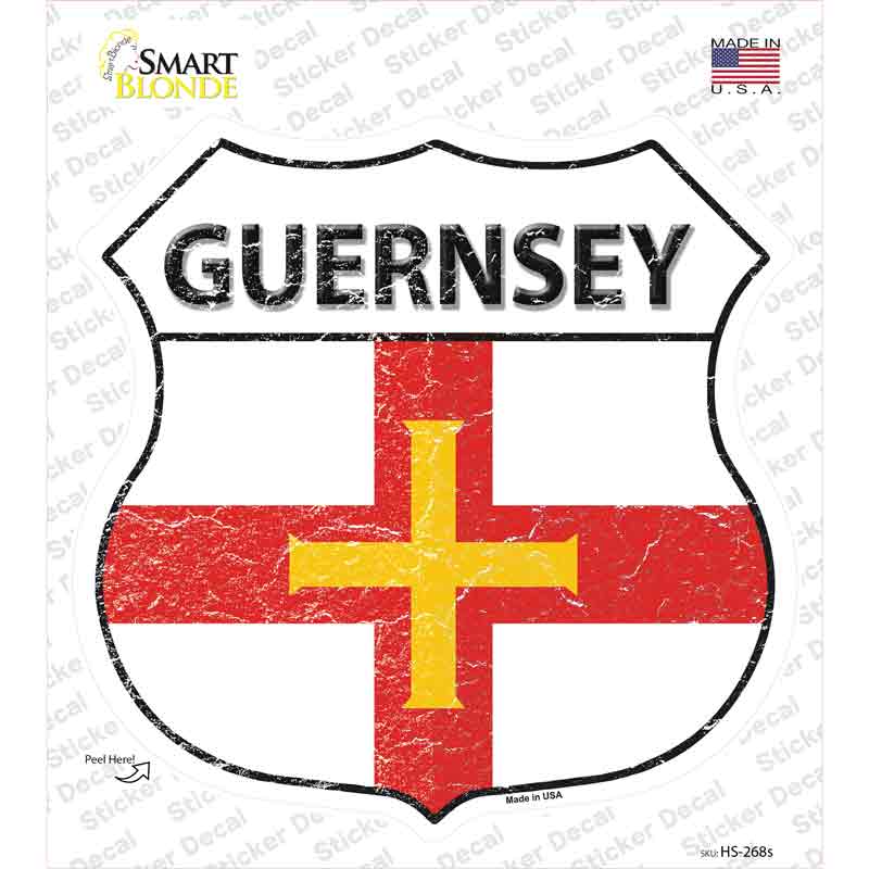 HS-268s-M Guernsey Flag Novelty Highway Shield Sticker Decal - Medium