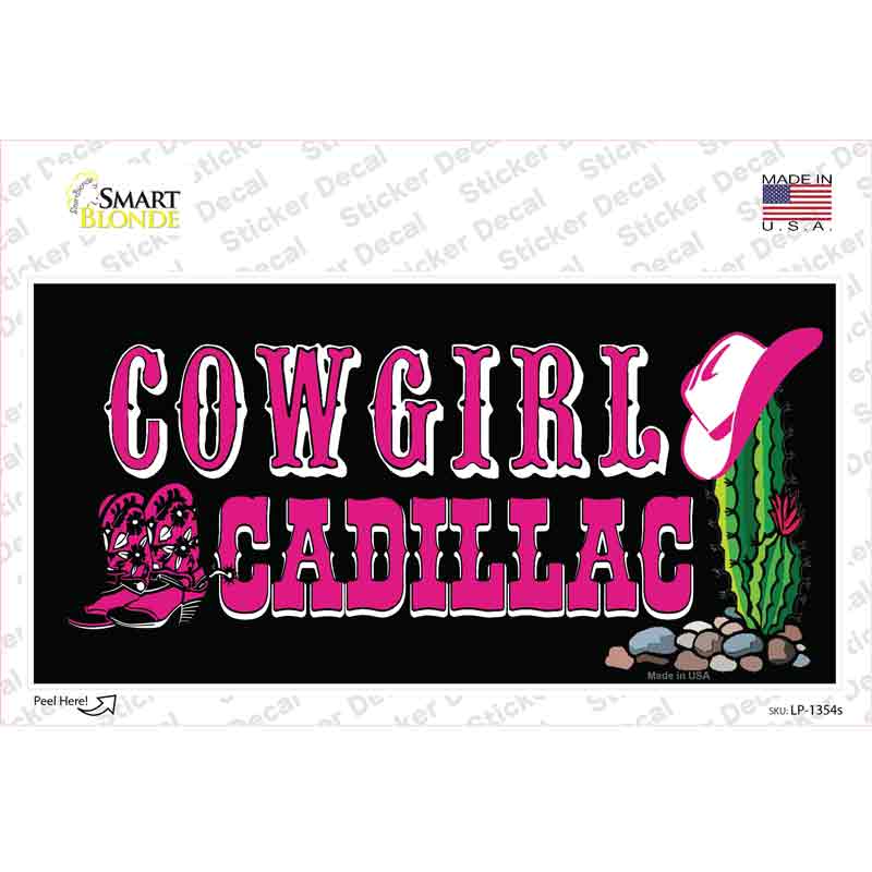 LP-1354s-M Cowgirl Cadillac Novelty Sticker Decal - Medium