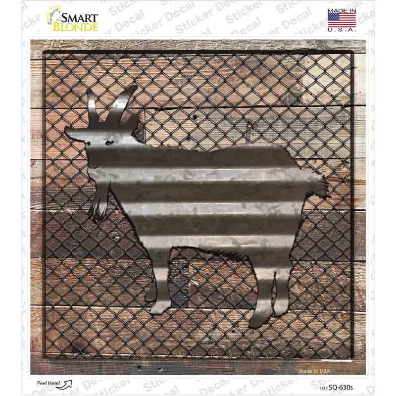 SQ-630s-M Corrugated Goat on Wood Novelty Square Sticker Decal - Medium