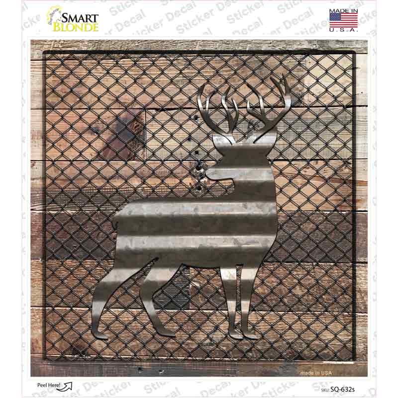 SQ-632s-M Corrugated Deer on Wood Novelty Square Sticker Decal - Medium