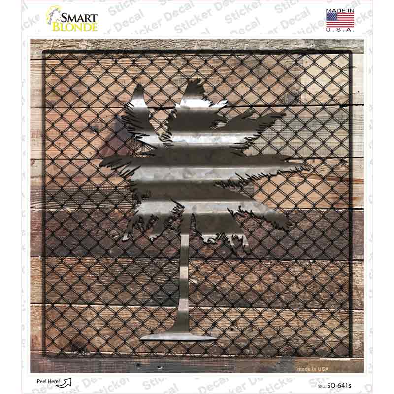 SQ-641s-M Corrugated Palm Tree on Wood Novelty Square Sticker Decal - Medium