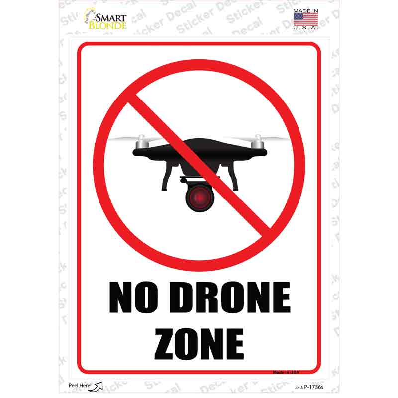 P-1736s-M No Drone Zone Novelty Rectangle Sticker Decal - Medium