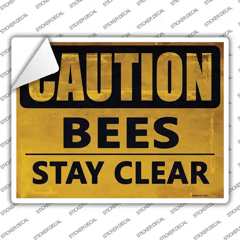 P-1750s-XL Caution Bees Stay Clear Novelty Rectangle Sticker Decal - Extra Large