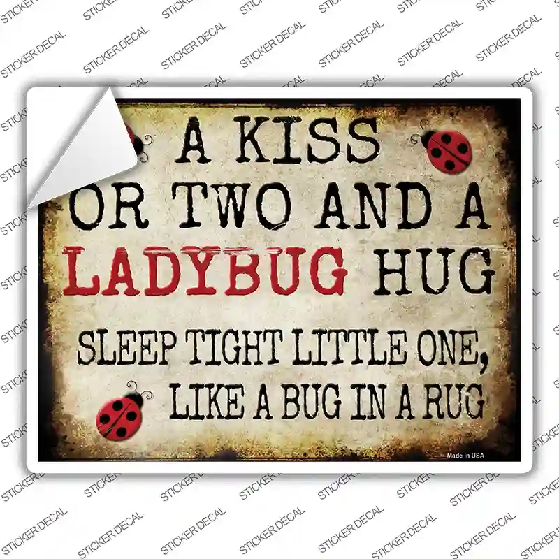 P-1753s-S A Kiss & A Ladybug Hug Novelty Rectangle Sticker Decal - Small