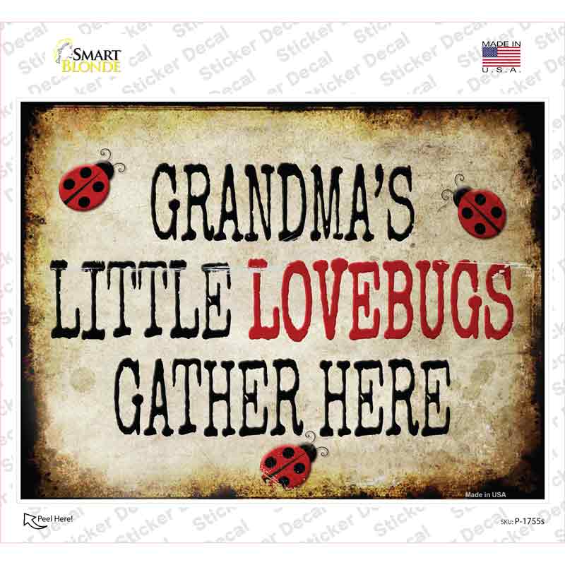 P-1755s-M Grandmas Little Lovebugs Novelty Rectangle Sticker Decal - Medium