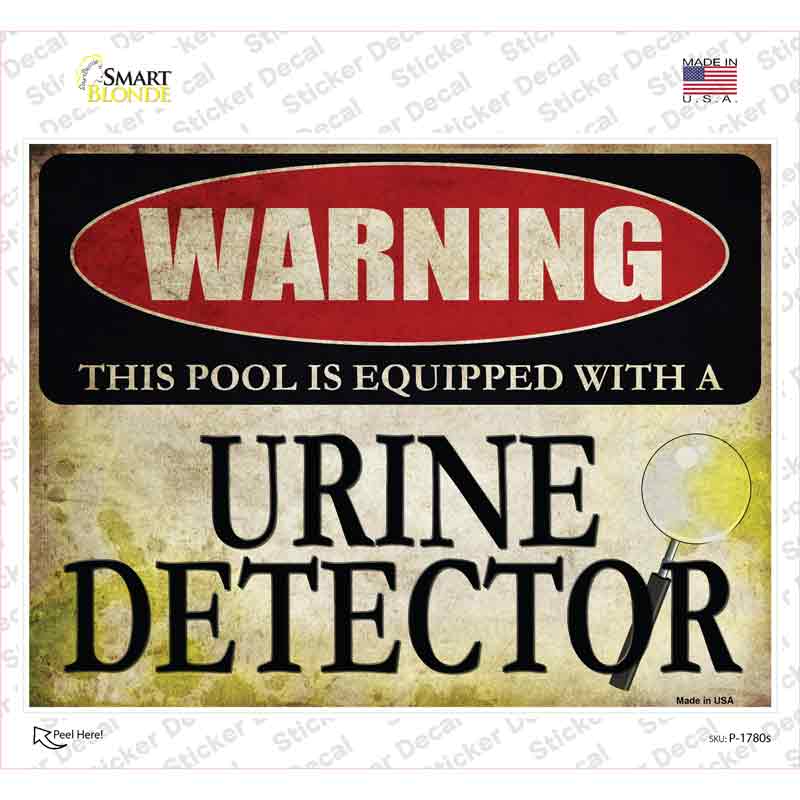 P-1780s-M Pool Equipped Urine Detector Novelty Rectangle Sticker Decal - Medium