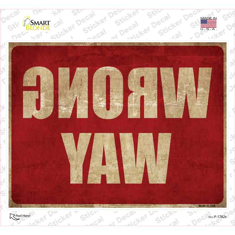 P-1782s-M Mirrored Wrong Way Novelty Rectangle Sticker Decal - Medium