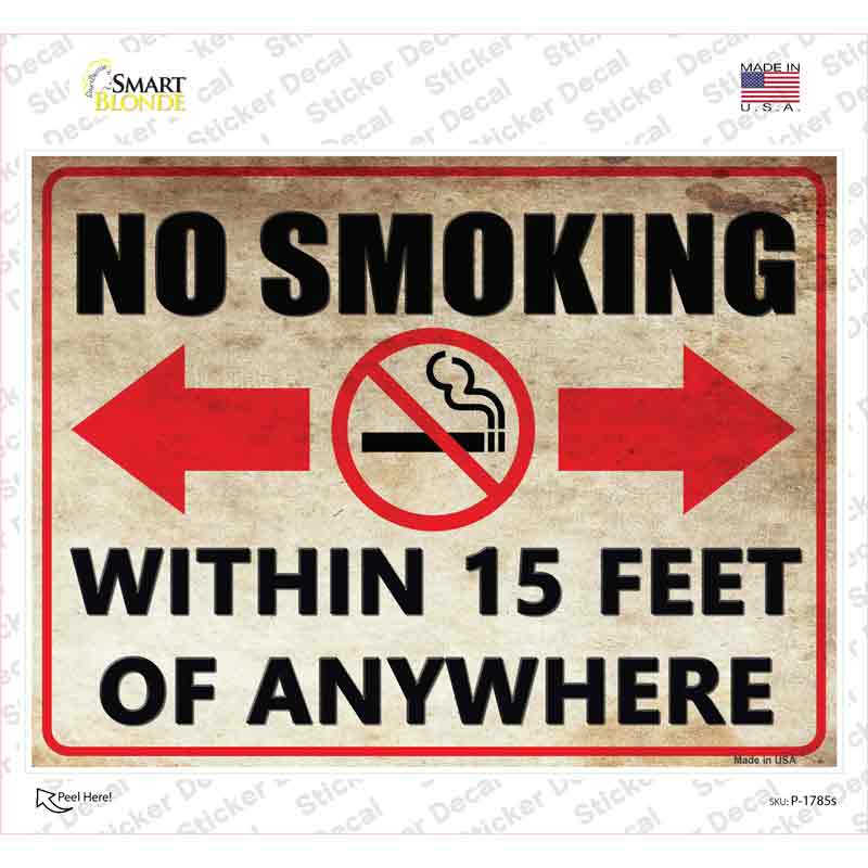 P-1785s-M No Smoking Anywhere Novelty Rectangle Sticker Decal - Medium