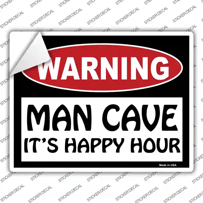 P-180s-S Man Cave Its Happy Hour Novelty Rectangle Sticker Decal - Small
