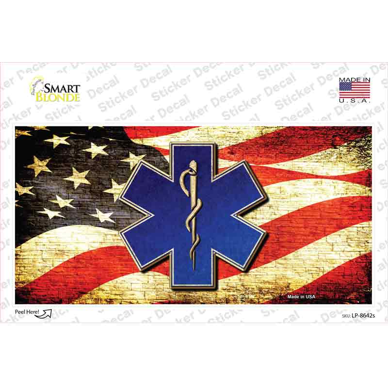 LP-8642s-M EMT Logo with USA Flag Novelty Sticker Decal - Medium