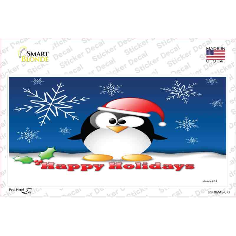 XMAS-07s-M Happy Holidays Penguin Novelty Sticker Decal - Medium