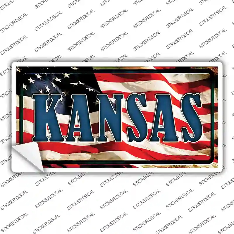 LP-3627s-L Kansas on American Flag Novelty Sticker Decal - Large