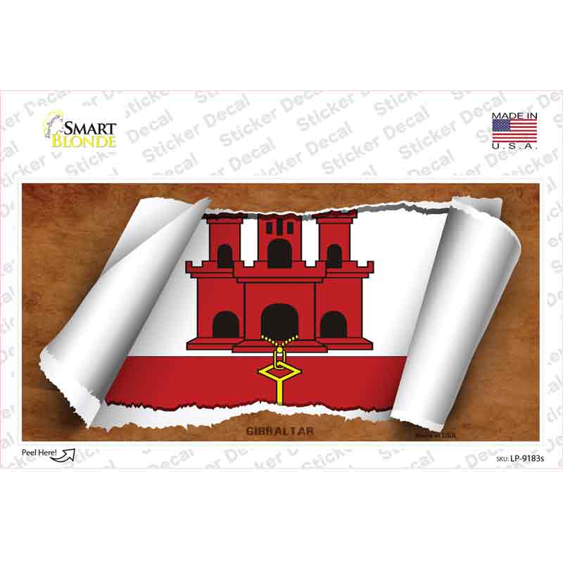 LP-9183s-M Gibraltar Flag Scroll Novelty Sticker Decal - Medium