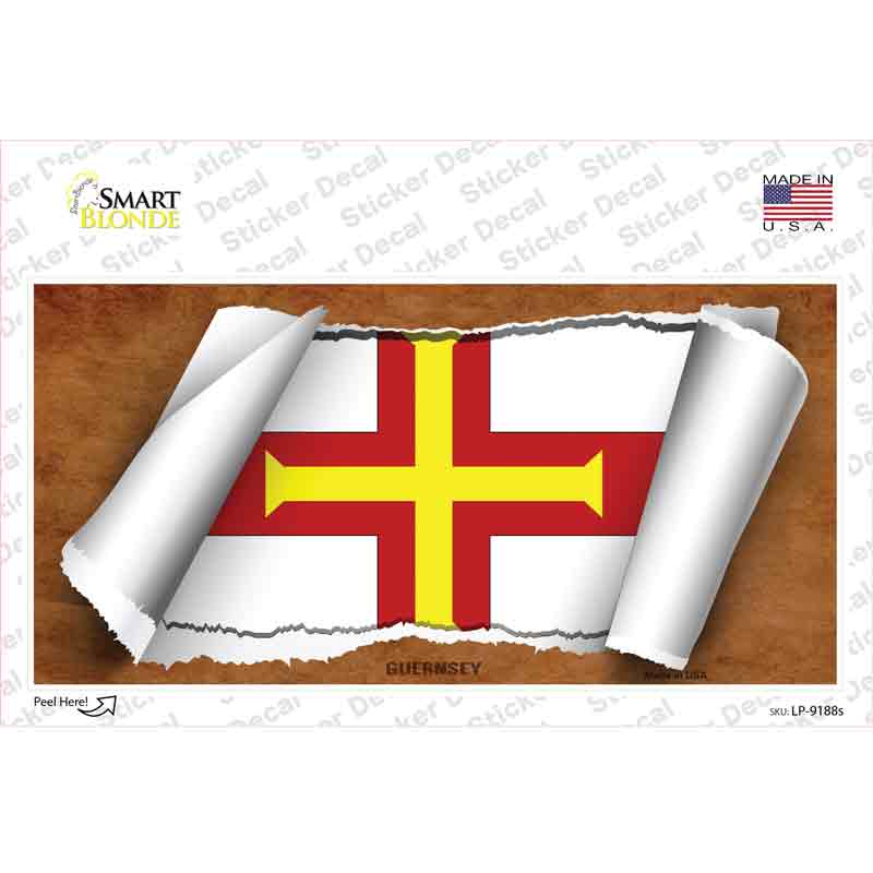 LP-9188s-M Guernsey Flag Scroll Novelty Sticker Decal - Medium