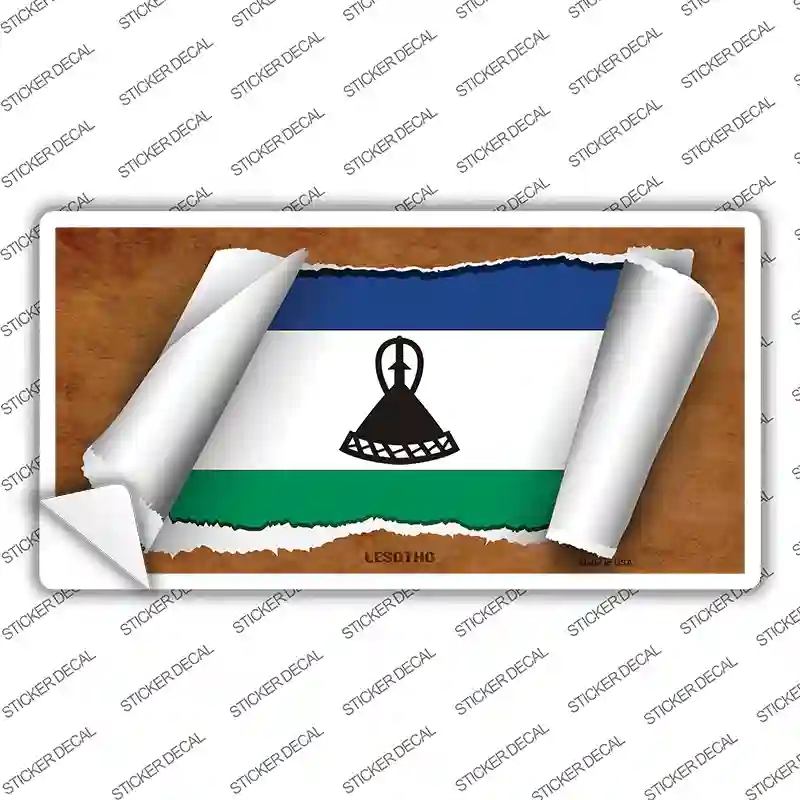 LP-9217s-L Lesotho Flag Scroll Novelty Sticker Decal - Large
