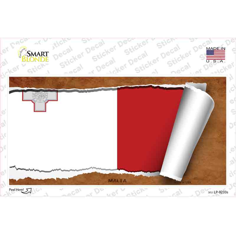 LP-9233s-M Malta Flag Scroll Novelty Sticker Decal - Medium
